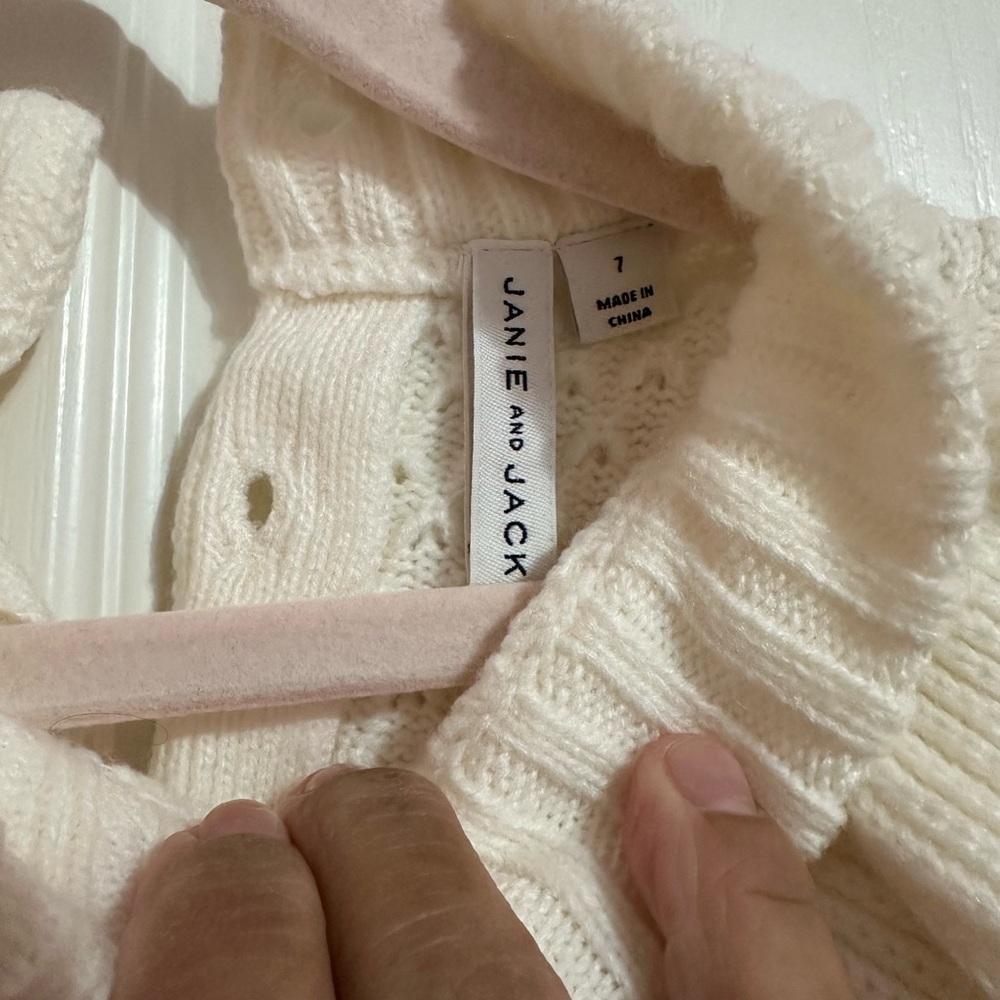 Janie and Jack | Cream Ruffled Girl Sweater - Picture 3 of 5